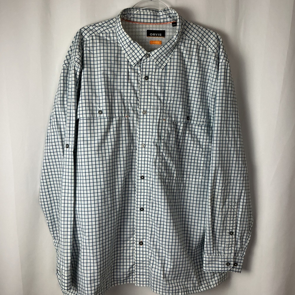 Orvis Button Down Shirt Mens XXL Blue Plaid Active Fit Ventilated Hiking 3B53
